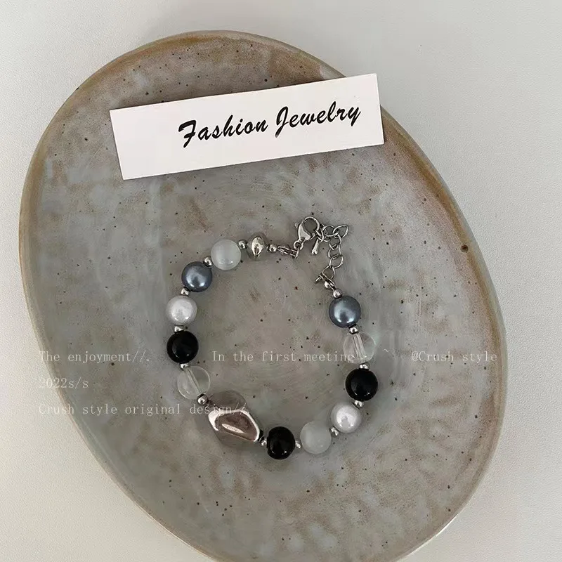 Niche Sweet Cool Style Small Pieces Of Silver Contrast Color Retro Neutral Bracelet Beaded - Shop at LoveMi