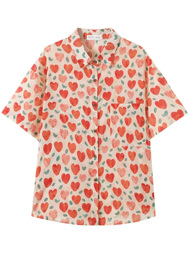 Women's Style Retro Heart Printing Shirt Pink - Shop at LoveMi