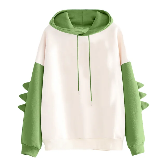 Cartoon Dinosaur Contrast Color University Style Korean Style Sweater Green - Shop at LoveMi