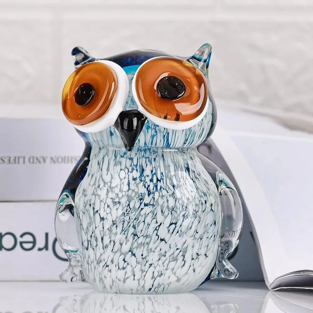 Creative And Cute Colored Glass Owl Home Ornaments Sky Blue - Shop at LoveMi