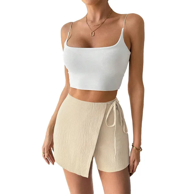 Women's Fashion Statement Lace Up Sheath Culottes Apricot - Shop at LoveMi