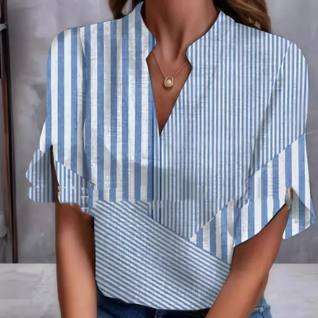 Women's Digital Printed V neck Half Sleeve Top T shirt Blue - Shop at LoveMi
