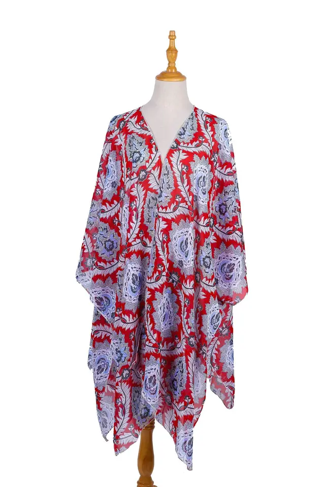 New European And American Pastoral Style Fresh Solid Color Beach Chiffon Blouse Idyllic Red - Shop at LoveMi