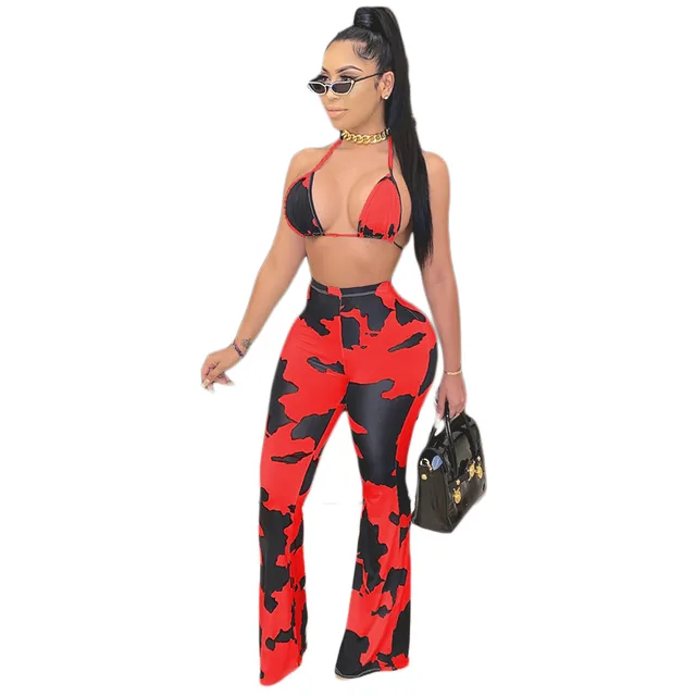 European And American Autumn New Sexy Casual Tight Flared Trousers Red - Shop at LoveMi