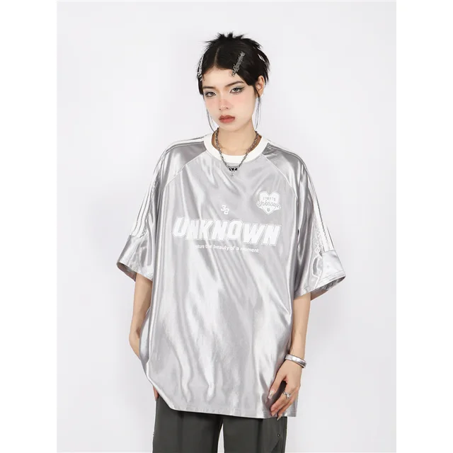 Three bar Raglan Sleeve Half sleeve Top Silver - Shop at LoveMi