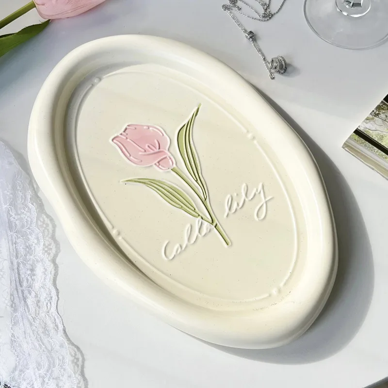 Common Calla Tulip French Relief Ceramic Plate Tableware Common Calla - Shop at LoveMi