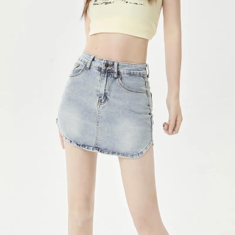 Women's High Waist Slit Stretch A Line Denim Skirt Retro Color - Shop at LoveMi