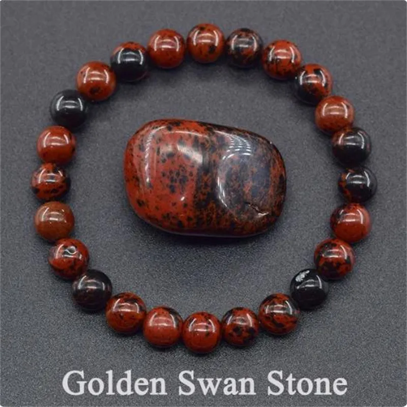 Natural Stone Elastic String Beaded Bracelet - Golden Dragon Blood