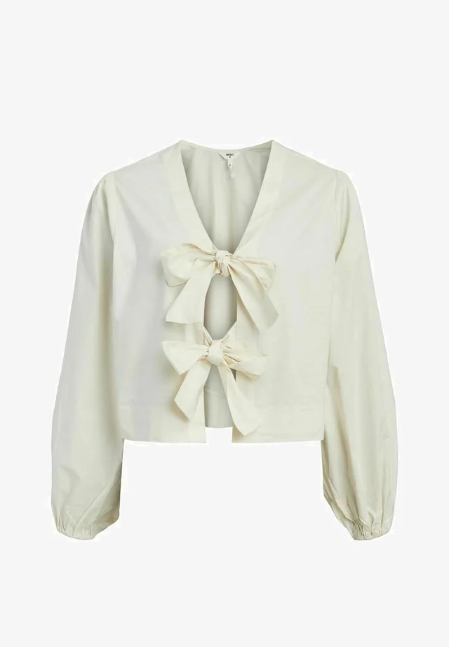Fashion Inside out Wear Bow Solid Color Pleating Long Sleeve Top Beige - Shop at LoveMi