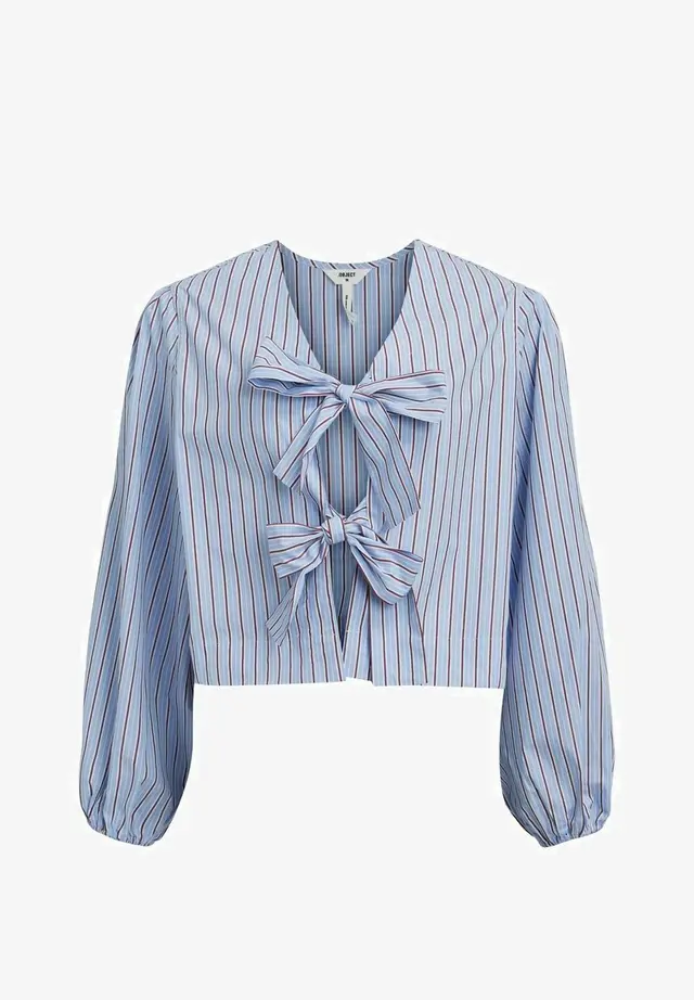 Fashion Inside out Wear Bow Solid Color Pleating Long Sleeve Top Blue - Shop at LoveMi