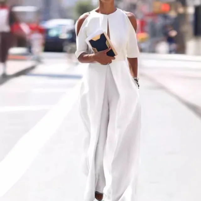Women's Fashion Loose Washed out Straight Stitching Loose Jumpsuit White - Shop at LoveMi