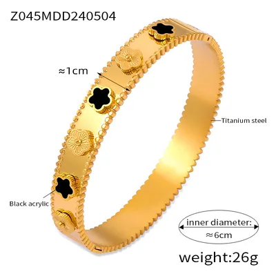 Retro Minority Personality Texture Flower Bracelet Z045 Gold Black Acrylic - Shop at LoveMi