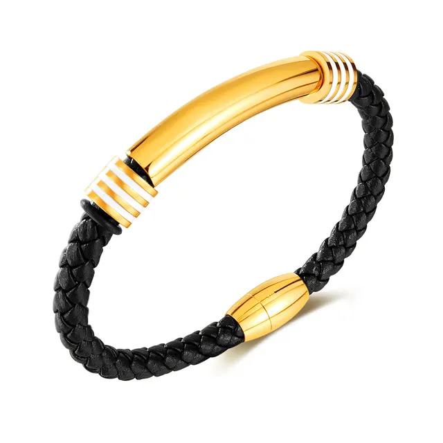 Fashion Simple Men's Leather Bracelet Gold - Shop at LoveMi