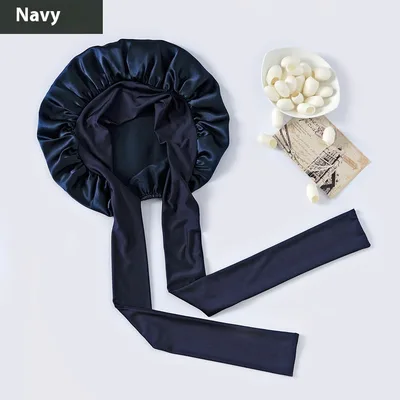 Wide brimmed Lace up Adjustable Elastic Large Silk Nightcap Blue - Shop at LoveMi