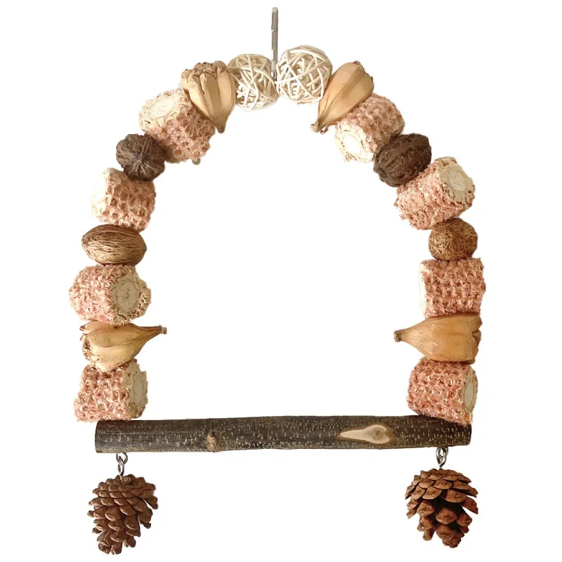 Wooden Parrot Swing Natural Log Bird Stand Pole Perched Wooden Mountain Parrot Toys Bags - Shop at LoveMi