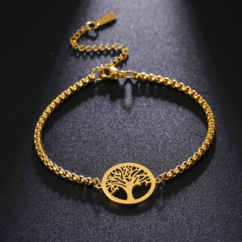 Style Hollow Life Tree Pendant Bracelet - Gold