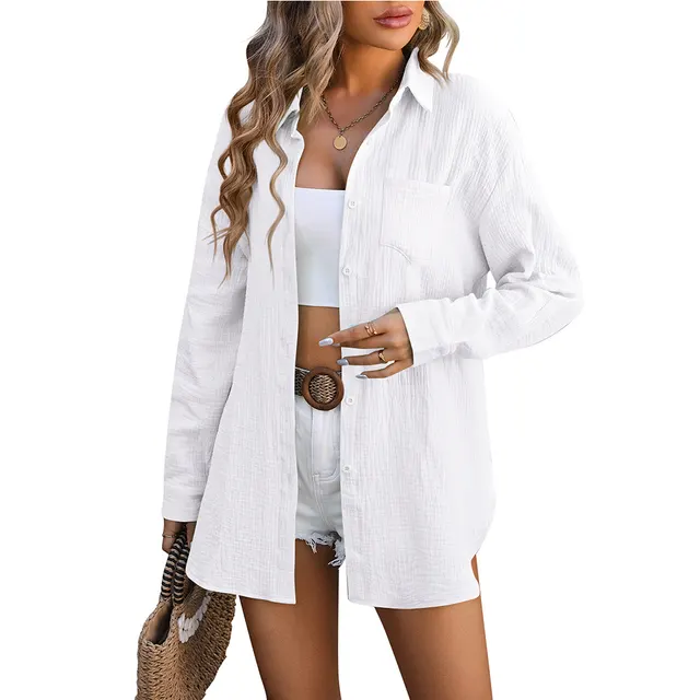 Women's Beach Cover up Champray Casual Shirt White - Shop at LoveMi