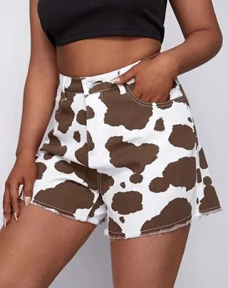 Women's Color Block Denim Shorts - Brown Shorts - View 1