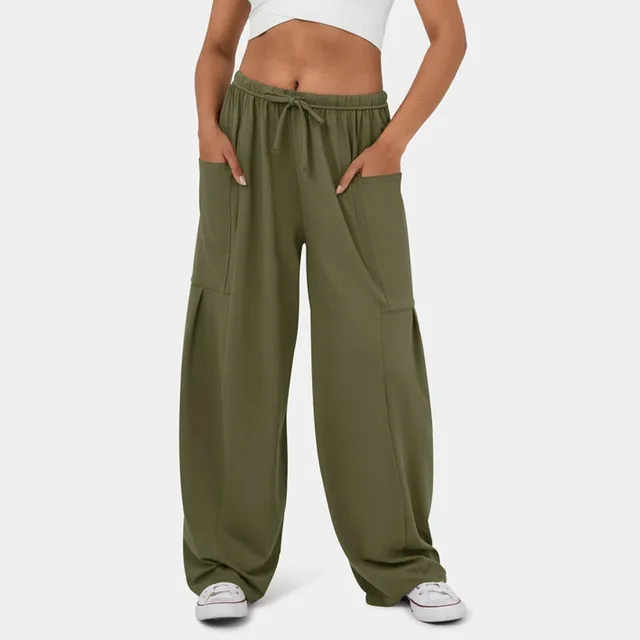 Fashionable And Stylish Elastic Waist Pleated Wide Leg Pants Army Green - Shop at LoveMi