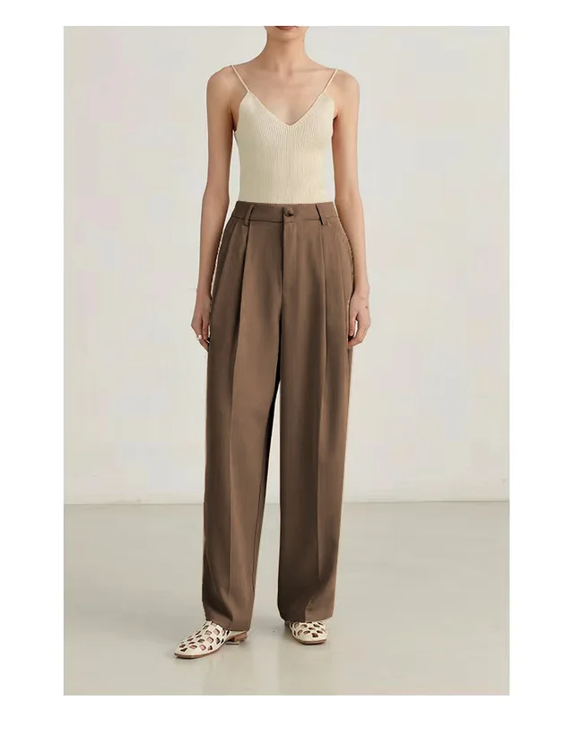 Simple Commute High Waist Slimming Draping Effect Suit Straight leg Pants European And American Camel - Shop at LoveMi