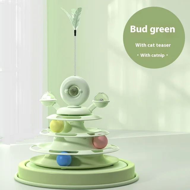 4 Levels Cat Toy Tower Turntable Roller Balls Toys Interactive Intelligence Pets Toys Training Track Puzzle Funny Games Accessories Pet Products ... Budding Green Cat Teaser - Shop at LoveMi
