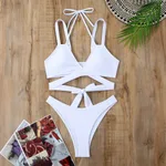 Solid Colour Strap Beach Bikini Swimsuit - White