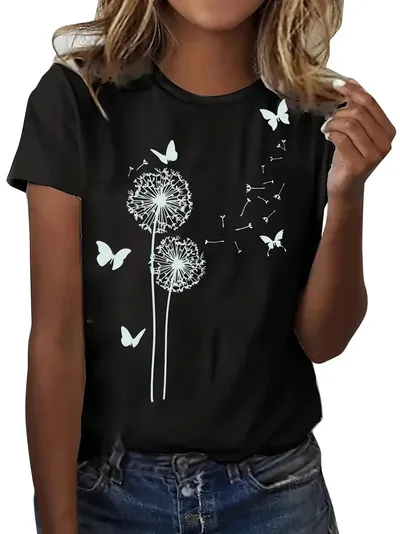 Women's Round Neck T shirt 3d Dandelion Pattern Digital Printing Women's Clothing Xl01320 - Shop at LoveMi