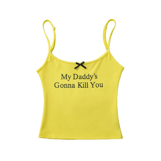 Printed Bowknot Decoration Small Sling Summer New Sweet And Spicy Slim fit Short Bottoming Vest Lemon Yellow - Shop at LoveMi