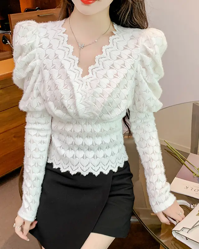 White Lace up Wooden Ear Loose Shirt Lzd61878 - Shop at LoveMi