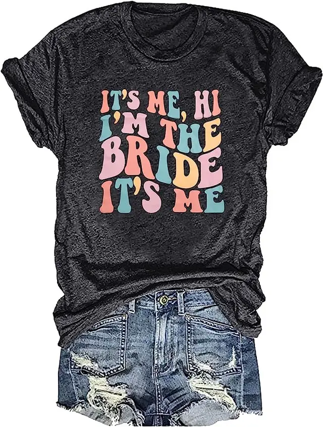 Printed Colored Cotton Women's Round Neck Short Sleeve 63 Dark Gray - Shop at LoveMi