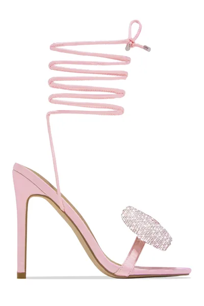 Fashion Rhinestone Bow Cross Strap Outdoor High Heel Sandals Pink - Shop at LoveMi