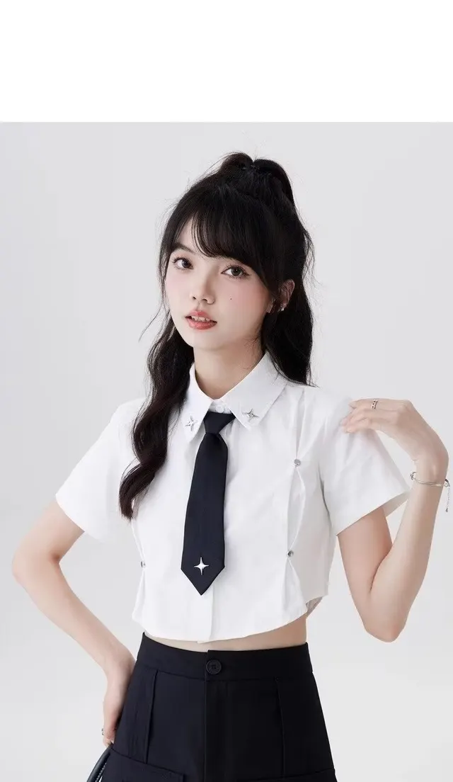 Women's Summer Star Tie Design Short sleeved Shirt White - Shop at LoveMi