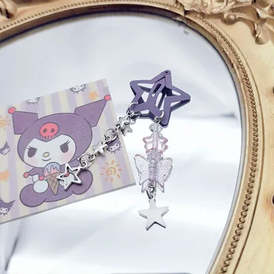 Morandi Pentagram Pendant Barrettes Bangs Flower Love Hairpin Pentagram Hairpin Purple - Shop at LoveMi