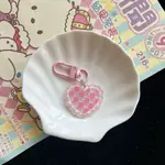 Fine Pink Plaid Heart Keychain