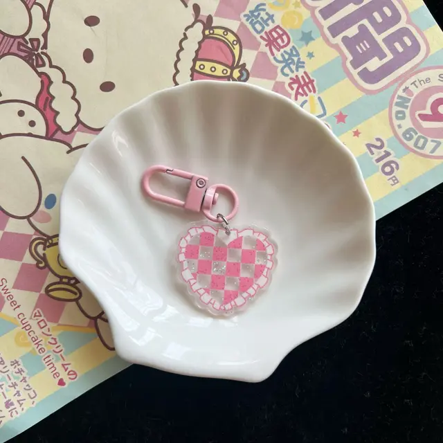 Xiaohongshu Same Style Good looking Heart Keychain Pendant Fine Pink Plaid Heart Keychain - Shop at LoveMi