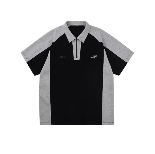 American College Style Short Sleeve Women's Summer Color Contrast Patchwork Black And Gray - Shop at LoveMi