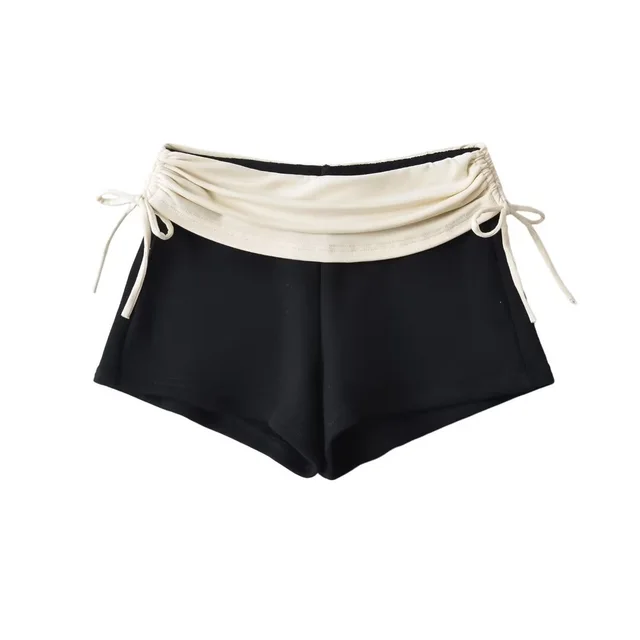Fashion Stitching Side Drawstring Hot Pants Black Ry2409 - Shop at LoveMi