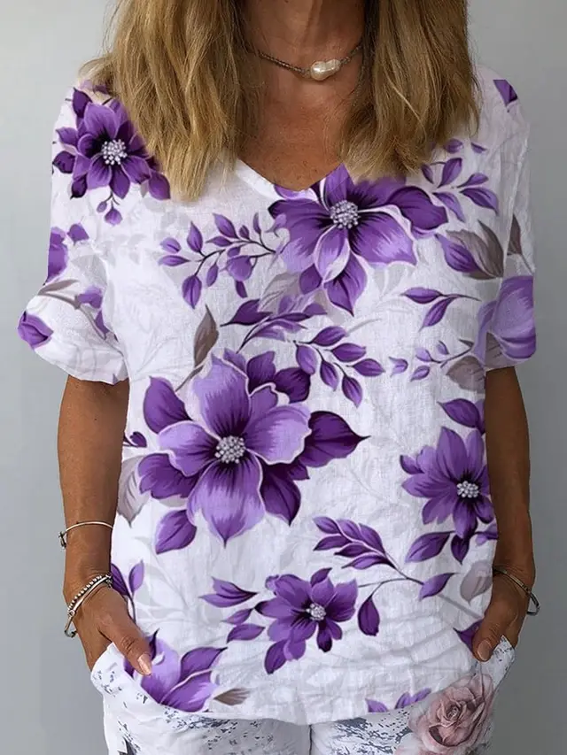 Women's Casual V neck Printed Short Sleeves Style7 - Shop at LoveMi
