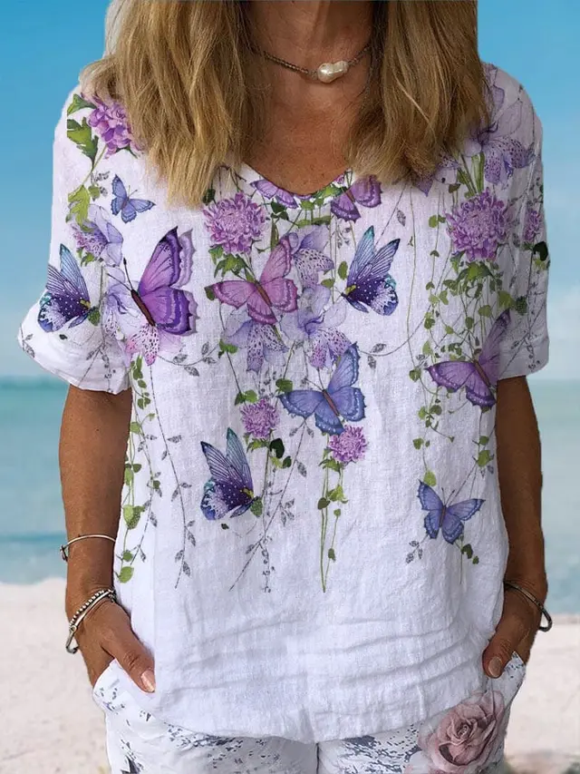 Women's Casual V neck Printed Short Sleeves Style8 - Shop at LoveMi