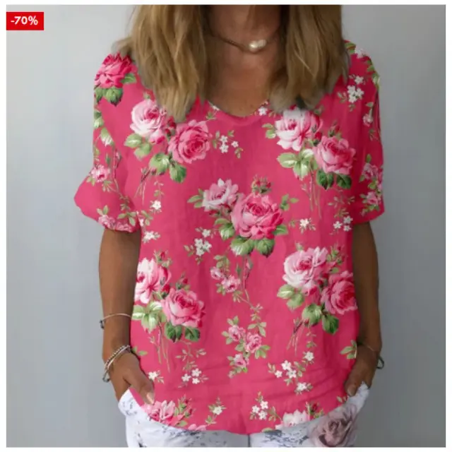 Women's Casual V neck Printed Short Sleeves Tx2 Style 40 - Shop at LoveMi