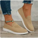 Plus Size Flat Heel Solid Colour Flyknit Casual Women's Pumps - Camel