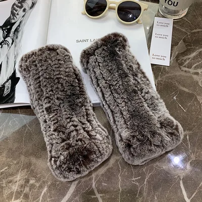 Sweet Warm And Thickened Rex Rabbit Fur Gloves Frost Brown - Shop at LoveMi