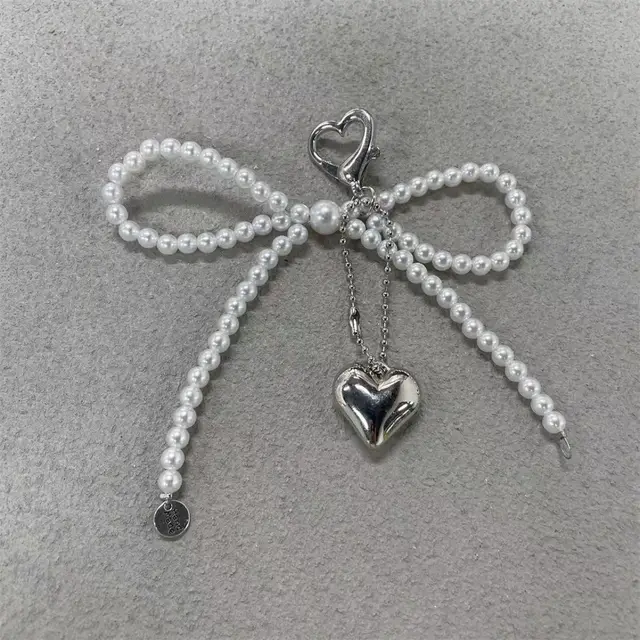 Sweet Pearl Bow Key Chain Accessories Bright White Bow - Shop at LoveMi