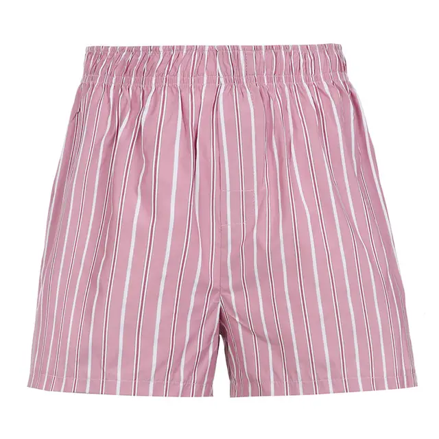 Vertical Striped Pocket Casual Loose Beach Pants Pink - Shop at LoveMi