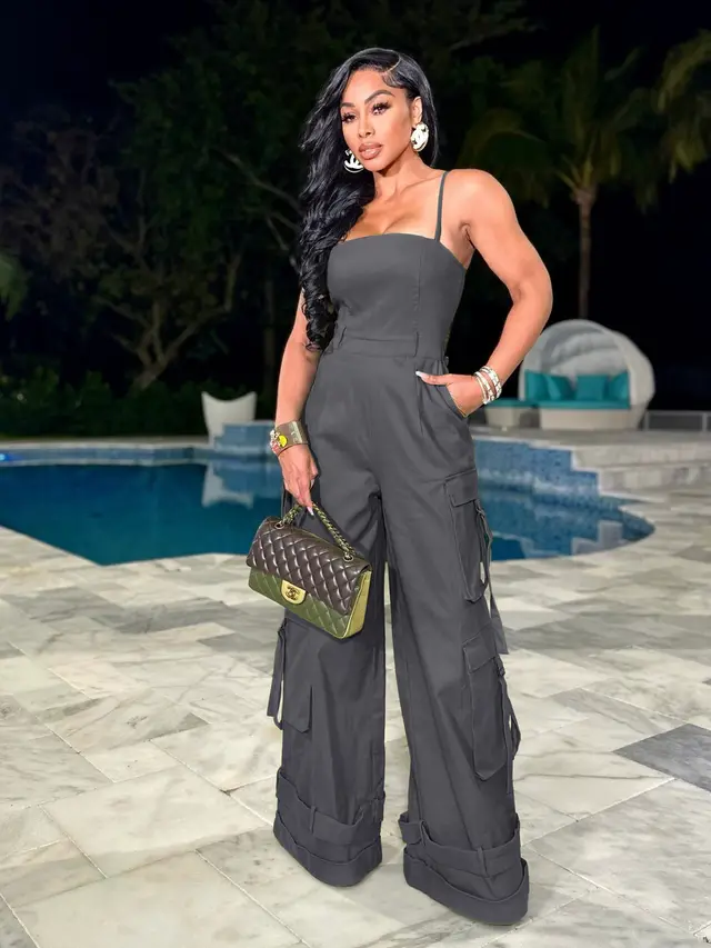 Women's Tube Top Multi pocket Workwear Wide Leg Jumpsuit Gray - Shop at LoveMi