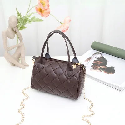 Fashion Embroidery Diamond Quilted Handbag Crossbody Bag Brown - Shop at LoveMi
