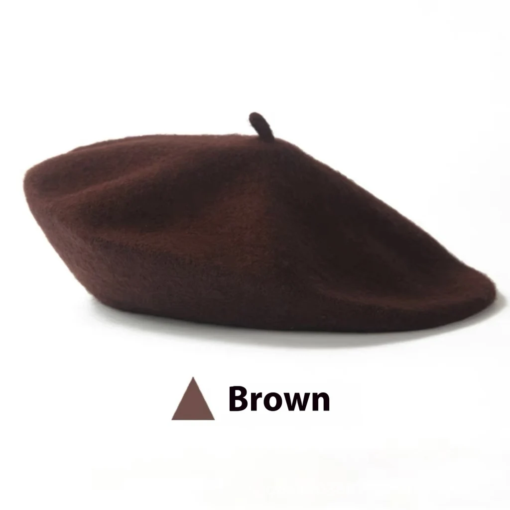 Women's Wool Beret Vintage British Knitted Painter Cap Warm Hat - Coffee