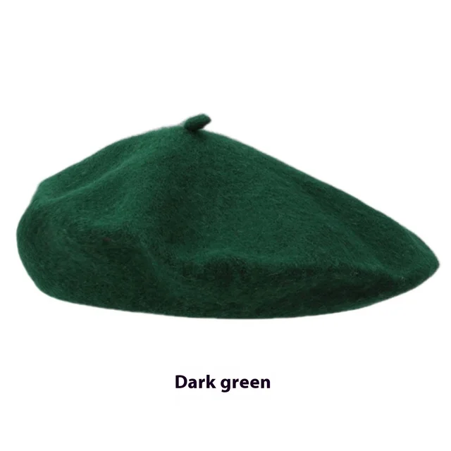Women's Wool Beret Vintage British Knitted Painter Cap Warm Hat Dark Green - Shop at LoveMi