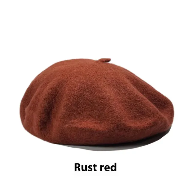 Women's Wool Beret Vintage British Knitted Painter Cap Warm Hat Rust Red - Shop at LoveMi