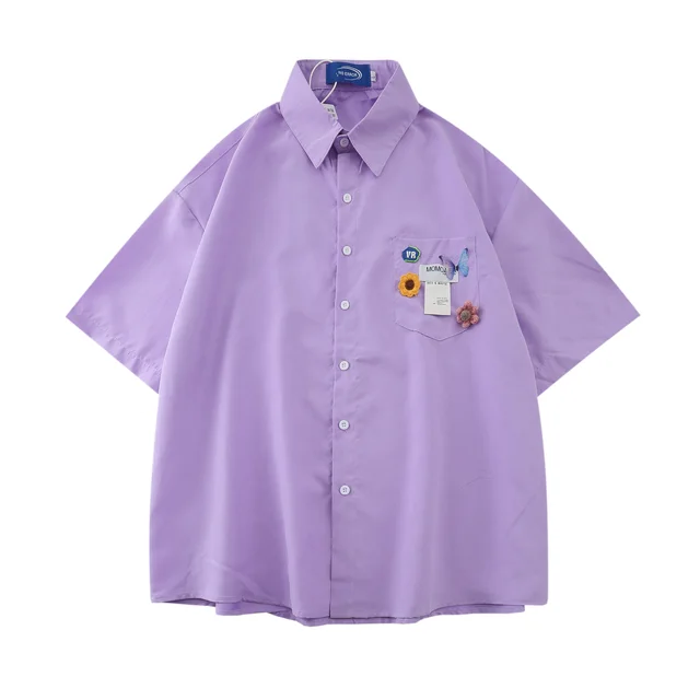 Women's Summer Letter Printed Short Sleeved Shirt Purple - Shop at LoveMi